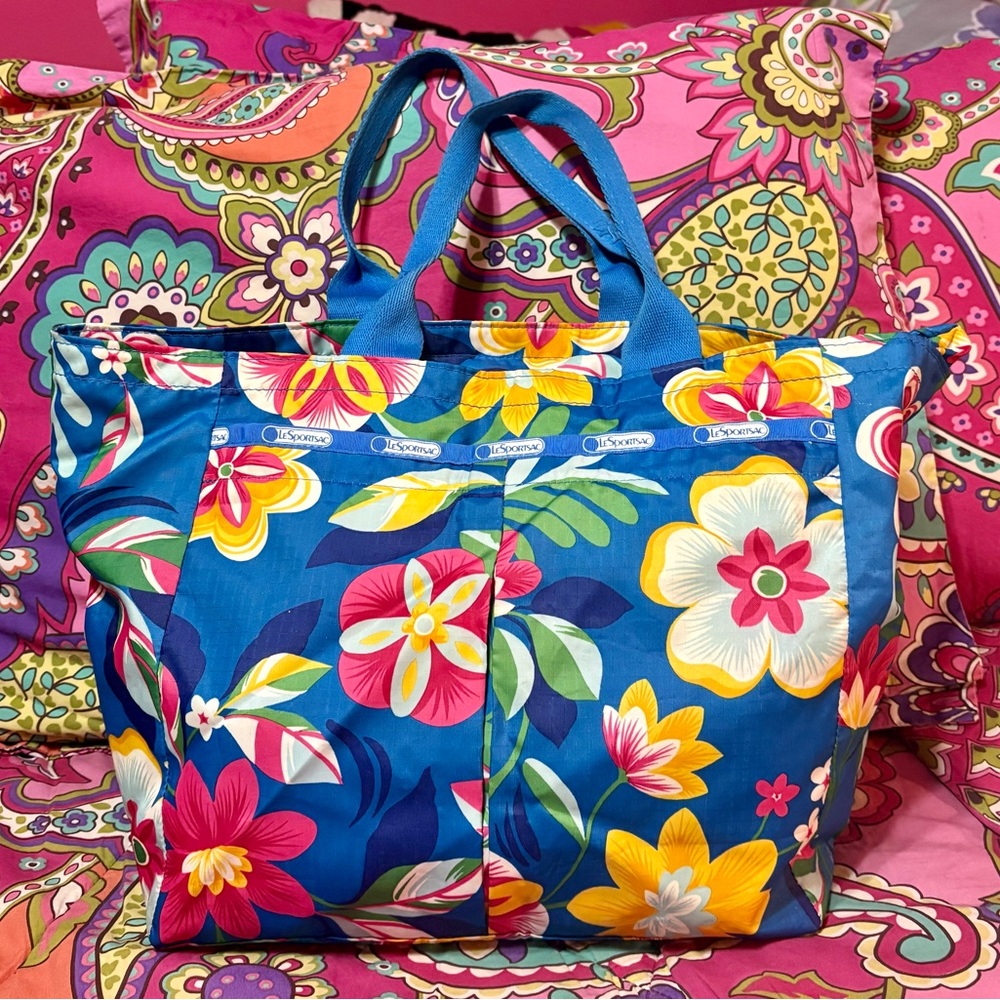LeSportSac Blue Floral Medium Tote